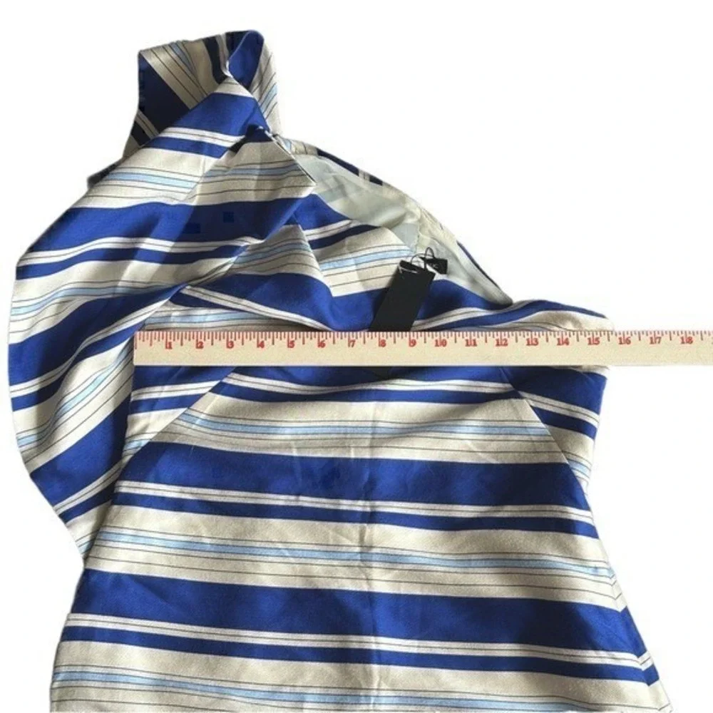 Banana Republic One Shoulder Dress NWT Women's 4 Blue Striped‎ Ruffle Sheath